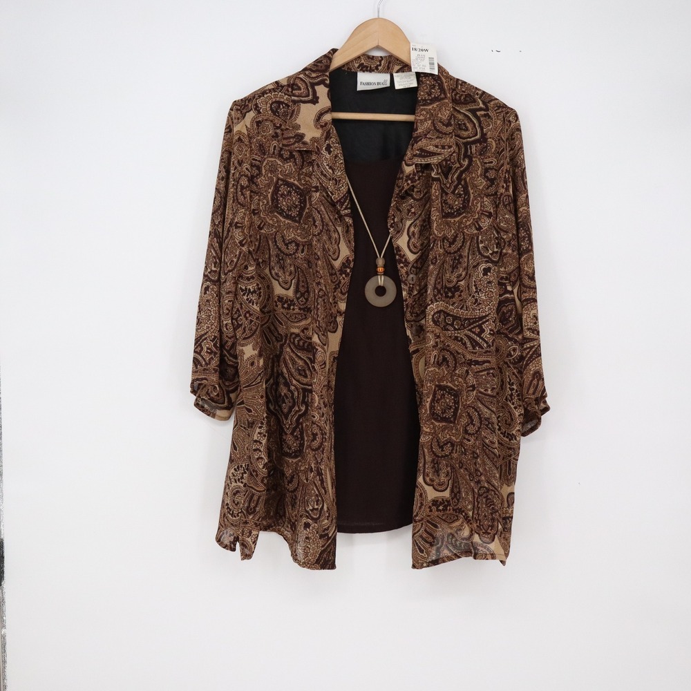 Fashion Bug 2PC Set Womens 18/20W Change of Pace Brown Paisley NEW